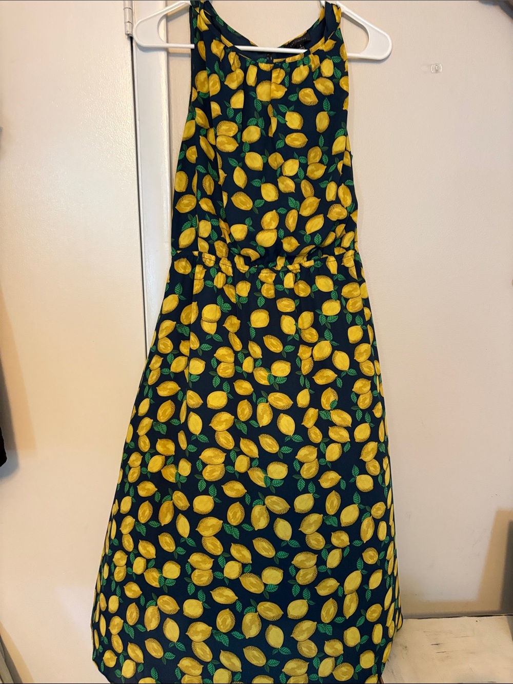 Navy Halter Lemon Print Sundress